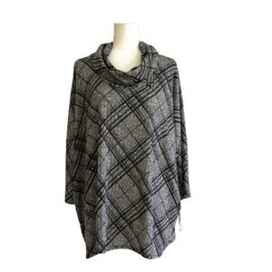 I.N. Studio Sweater Tunic Top Black Gray Cowl Neck 3/4 Sleeve Oversized XL NEW